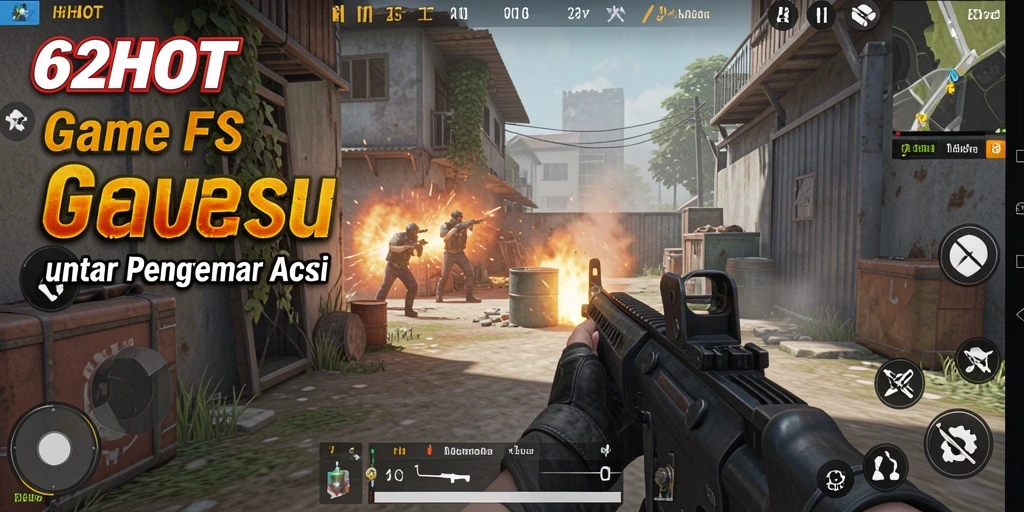 Screenshot 62HOT menampilkan aksi intens dalam gameplay FPS.