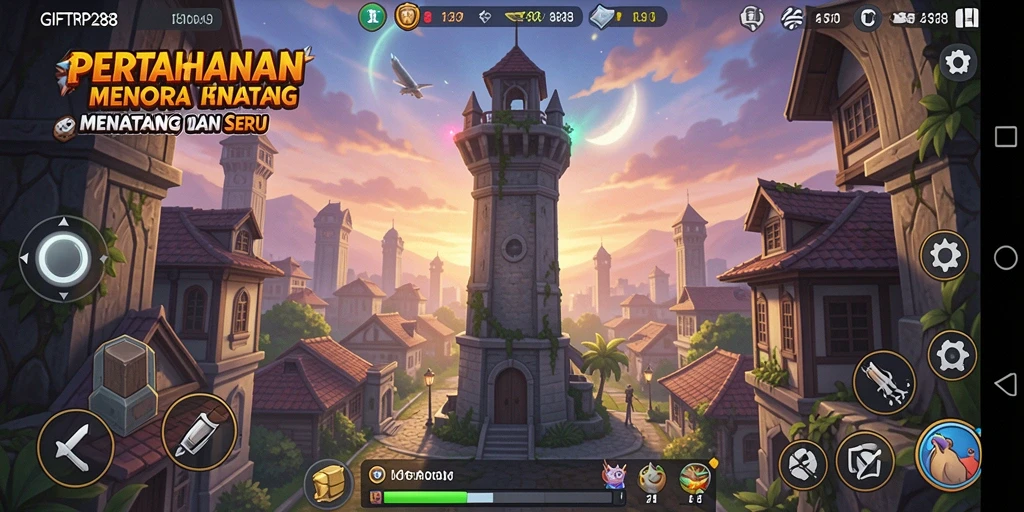 Tampilan utama gameplay Tower Defense di GIFTRP288 menunjukkan menara yang siap menghadang musuh.