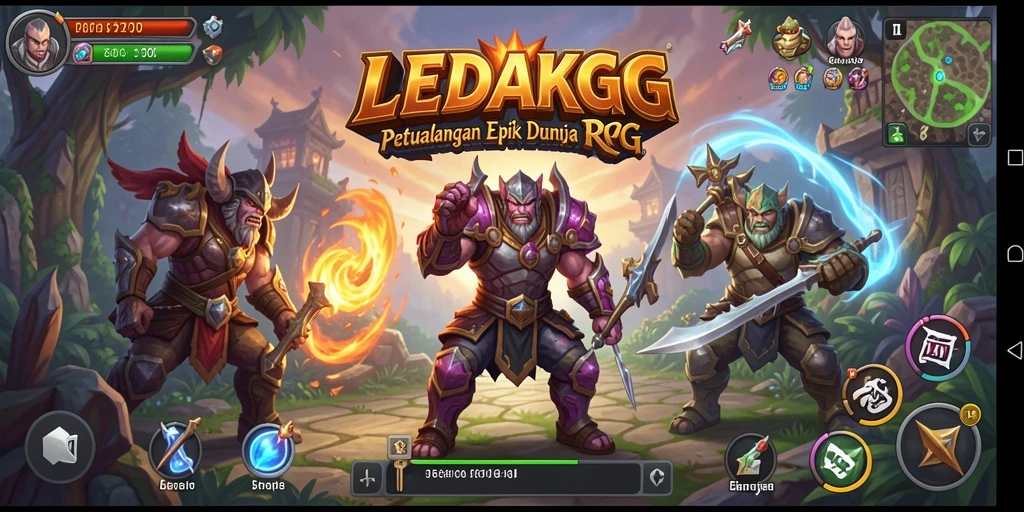 Screenshot gameplay LEDAKGG menampilkan karakter yang beraksi dalam pertarungan RPG.