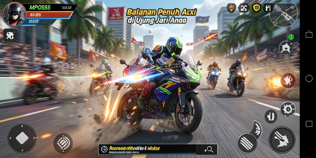 Tampilan menarik dari gameplay balapan motor di MPO555.