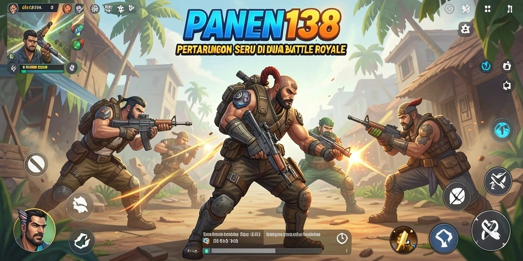 Screenshot gameplay utama PANEN138 menunjukkan pertarungan epik Battle Royale.