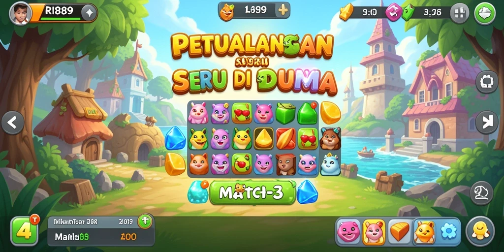 Tampilan gameplay seru dalam aplikasi RI889 yang menampilkan momen mencocokkan benda.